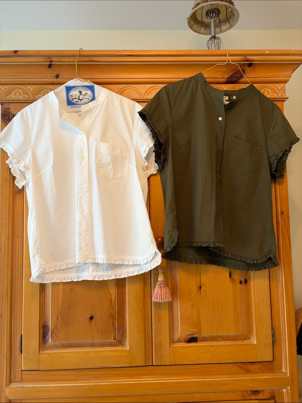 J. Crew womens Ruffle-Trim Button Front Top in White and Olive